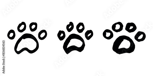 Set of hand drawn cute cat's paw Cat, dog, animal footprint in doodle style Single element for print, web, design, decor, greeting cards, children's prints