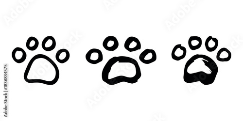 Set of hand drawn cute cat's paw Cat, dog, animal footprint in doodle style Single element for print, web, design, decor, greeting cards, children's prints