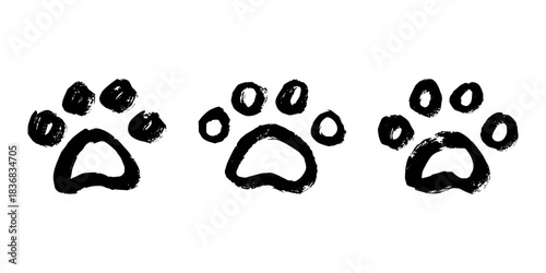 Set of hand drawn cute cat's paw Cat, dog, animal footprint in doodle style Single element for print, web, design, decor, greeting cards, children's prints