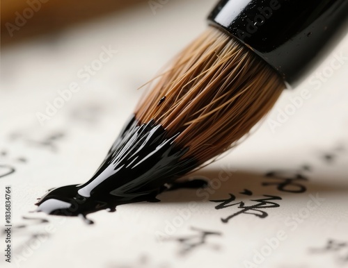 Elegant Brush with Black Ink on Traditional Paper Surface