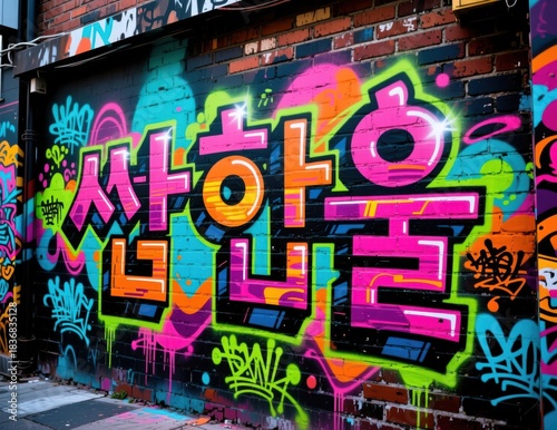 Colorful Street Art Mural with Bright Graffiti Designs
