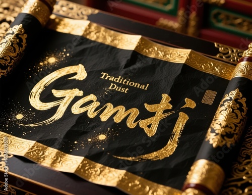 Traditional Dust Gamjt Art with Gold Foil and Black Paper