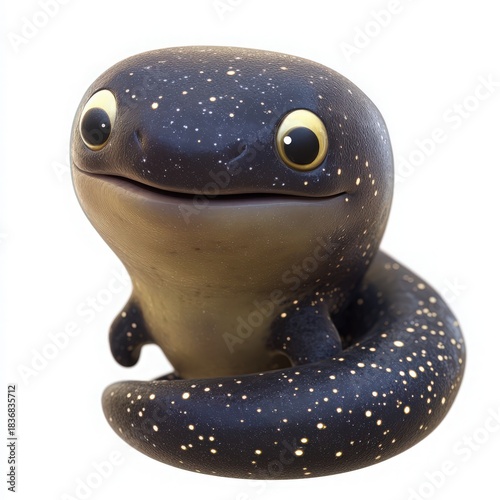 Adorable cartoon salamander with a starry night skin and big endearing eyes, perfect for children's books, educational materials, and whimsical designs