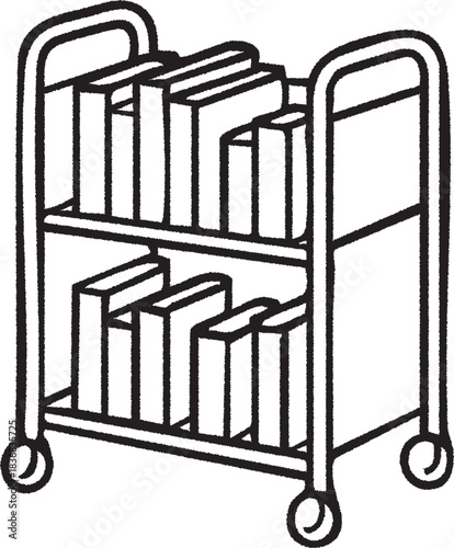 Library book cart with books