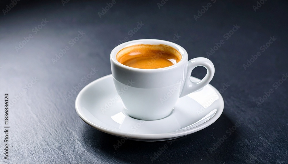 Obraz premium A Delicious Espresso Shot in a White Cup on a Saucer