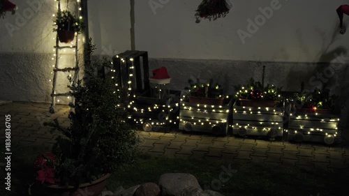 holidaythemed exterior with illuminated eaves and peaceful festive neighborhood atmosphere