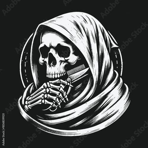 Gothic Grim Reaper Barber with Scissors and Comb Illustration.