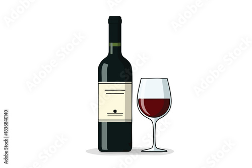 Wine Bottle and Glass Illustration