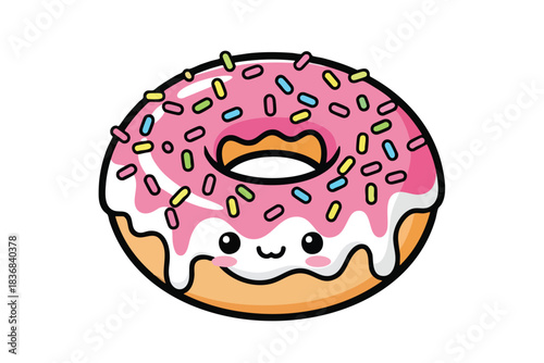 Happy Donut with Pink Icing and Sprinkles