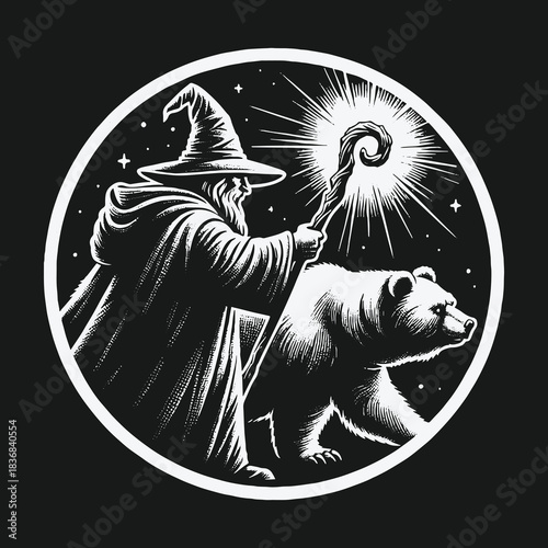 Wizard and Bear Companion on a Magical Night Journey.