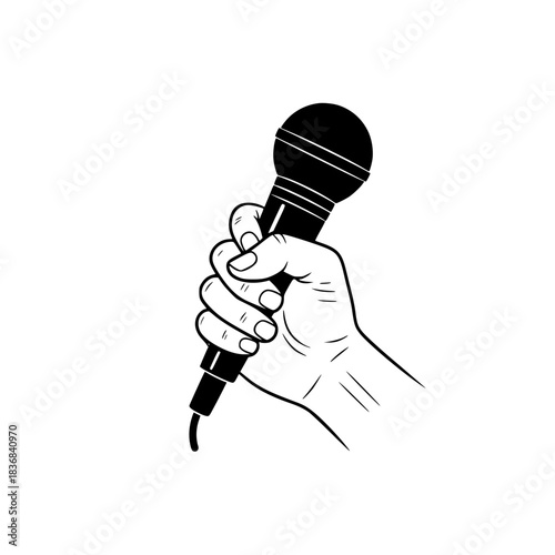 Hand Holding Microphone Icon, Public Speaking and Performance Concept, Voice and Communication Symbol