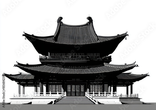 black and white asian temple architecture clip art preview