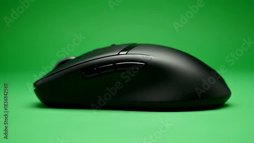 Close Up Wireless Computer Mouse On Green Background.