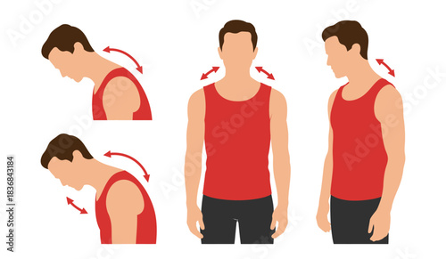 An illustration of a man demonstrating neck stretches in three different poses silhouette