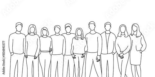 A group of people standing together in a simple line drawing silhouette