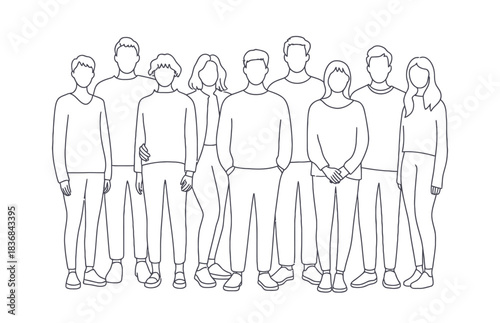 A group of nine people standing together in a line in silhouette