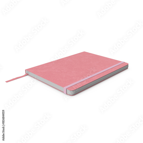 Closed elegant pink notebook with elastic band and ribbon bookmark