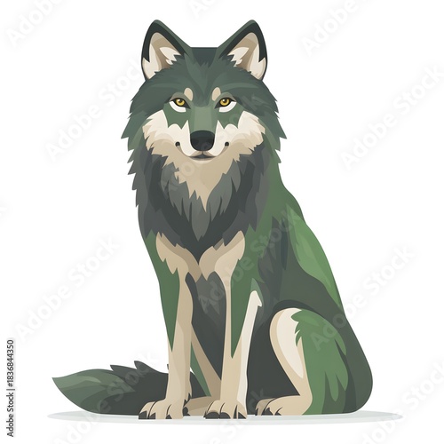 Stylized illustration of a wild canine creature sitting in an upright position