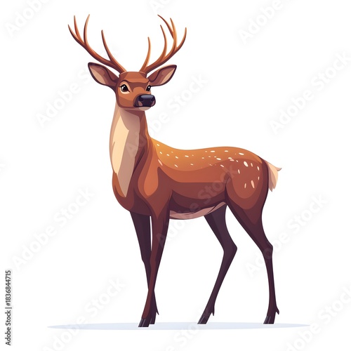 Stylized illustration of a mature male herbivore with branching antlers standing on a pale ground plane