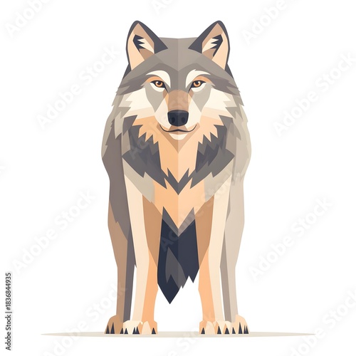 Stylized portrait depicts a gray canine standing upright against a white background