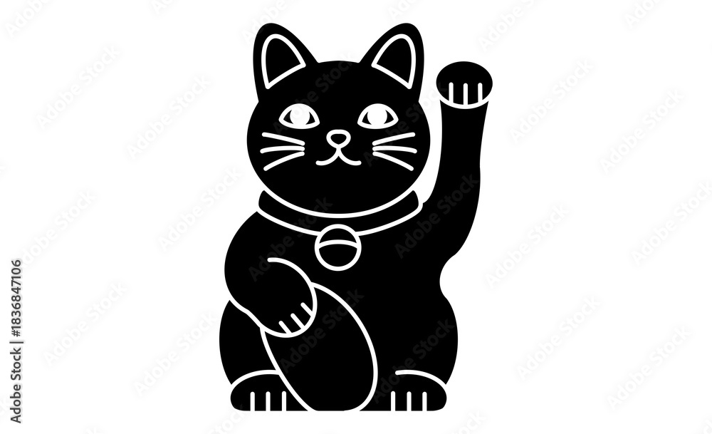 Obraz premium 招き猫の線画イラスト・シンプルな和風アイコンイラスト素材