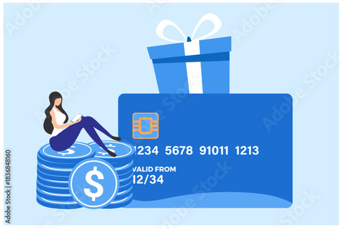 Discount and loyalty card, loyalty program, gift boxes, bonus or reward concept vector illustration