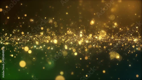Abstract bokeh background with gold and green sparkles