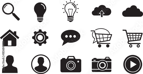 Web and interface icon set with clouds and cameras