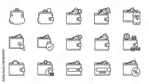 Collection of various camera icons in line art style on