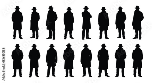 Mysterious silhouetted figures in hats and coats, representing a collective or diverse group.