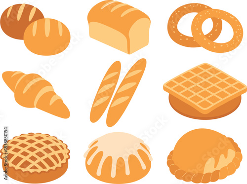 Assortment of Baked Goods and Pastries in Isometric View bread pastry