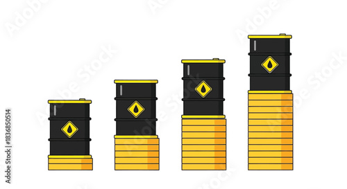 Growing stack of oil barrels symbolizing rising energy prices and economic impact