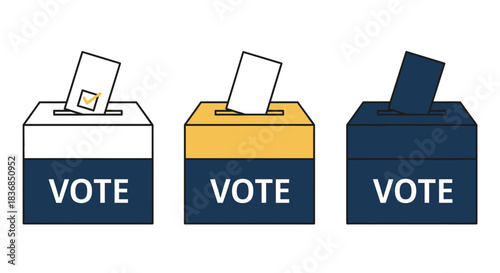 Three diverse ballot boxes ready for casting votes, symbolizing democratic participation and election choices.