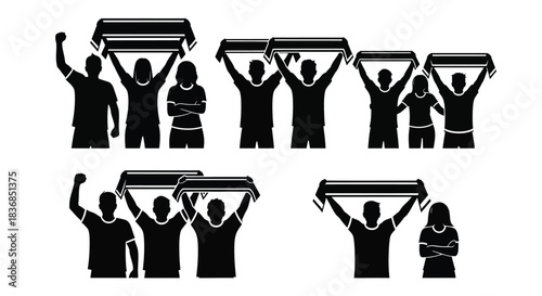 Enthusiastic fans celebrating with team scarves at a sporting event