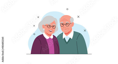 A joyful elderly couple, a man and a woman, smiling brightly together, depicting happiness, love, and lifelong companionship.
