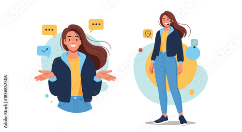 Friendly female customer service representative helping clients and providing online support, ready to answer questions and offer assistance.