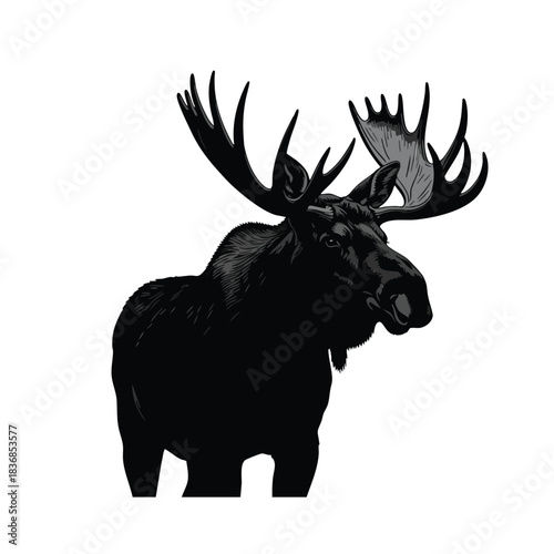 Majestic Black Moose Silhouette with Antlers