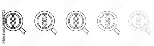 dollar search line icon vector set, search sign symbol outline icon vector illustration