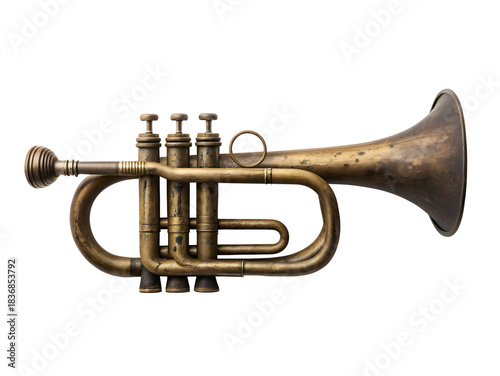 Watercolor Antique Brass Trumpet with Valves isolated on a transparent background