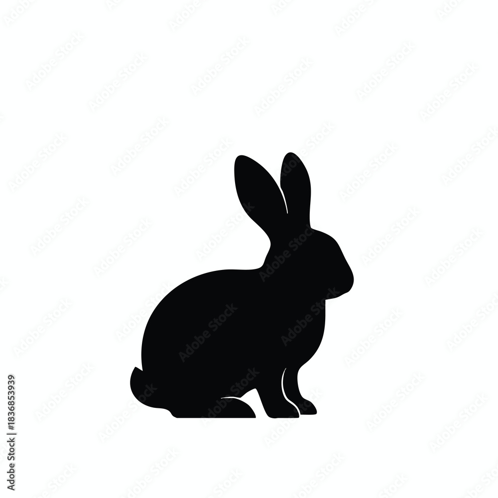 Fototapeta premium Black Silhouette of a Sitting Rabbit