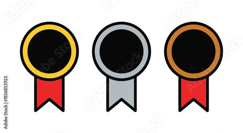 Award ribbons in gold, silver, and bronze colors for recognition