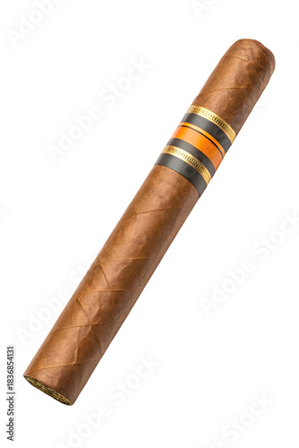 Watercolor Brown cigar with orange and black band isolated on a transparent background