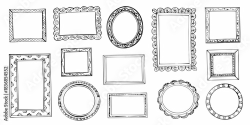 Collection of hand drawn picture frames in various shapes and styles