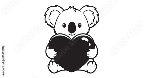 Cute cartoon koala hugging a heart symbol, adorable animal illustration.