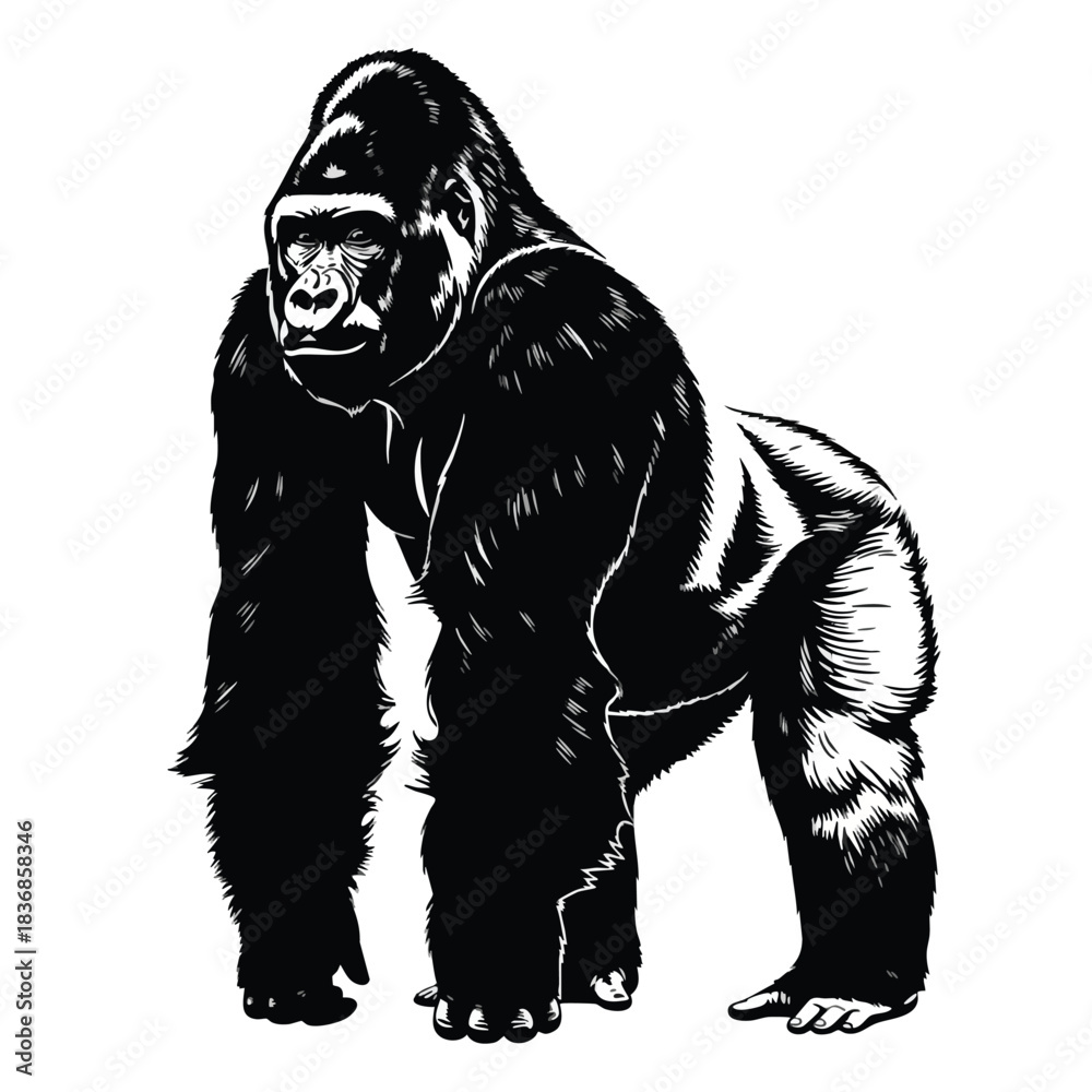 Fototapeta premium Black and White Gorilla Illustration