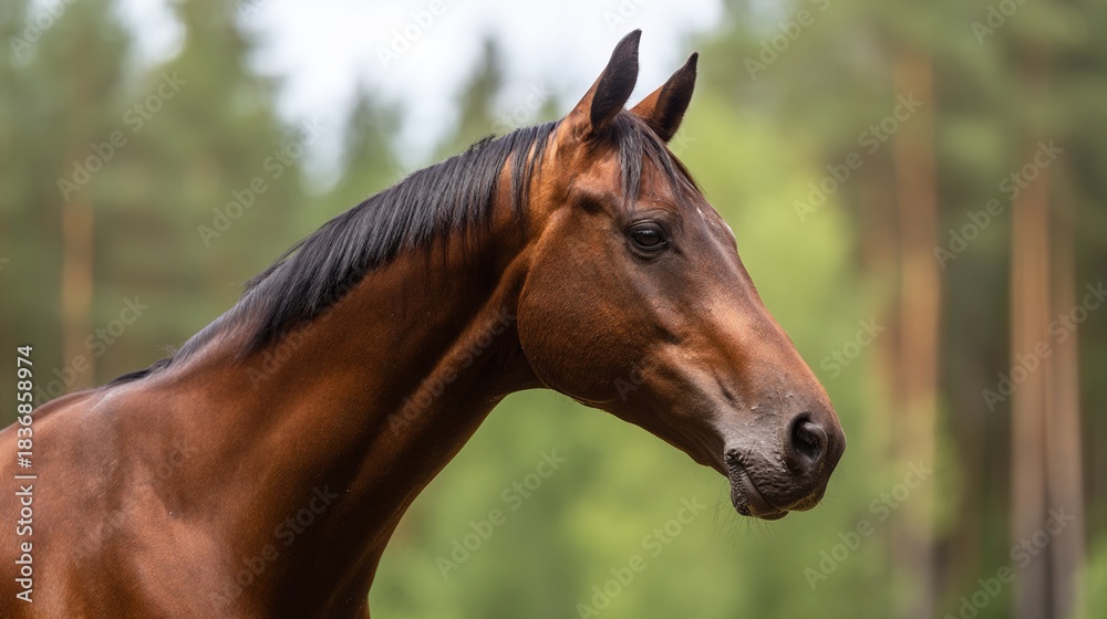 Fototapeta premium awakenings. Majestic brown horse in a close-up portrait with a soft background. wildlife magazines, conservation campaigns, designed for wildlife conservation campaigns, celebrates biodiversity.