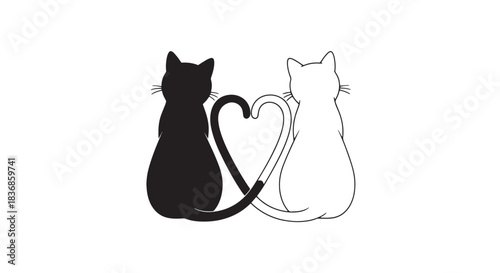 Two Cats Sitting Back-to-Back with Curved Tails Forming a Heart.