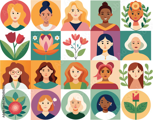 Diverse professional women avatars representing various careers