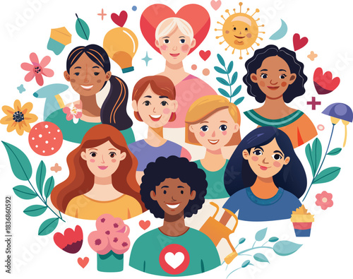 Diverse professional women avatars representing various careers