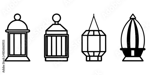 Collection of Minimalist Street Lighting Lamp Icons – Modern Line Art Street Lamp Vector Set, Clean Urban Lighting Symbols, Monochrome Outline Icon Pack”
